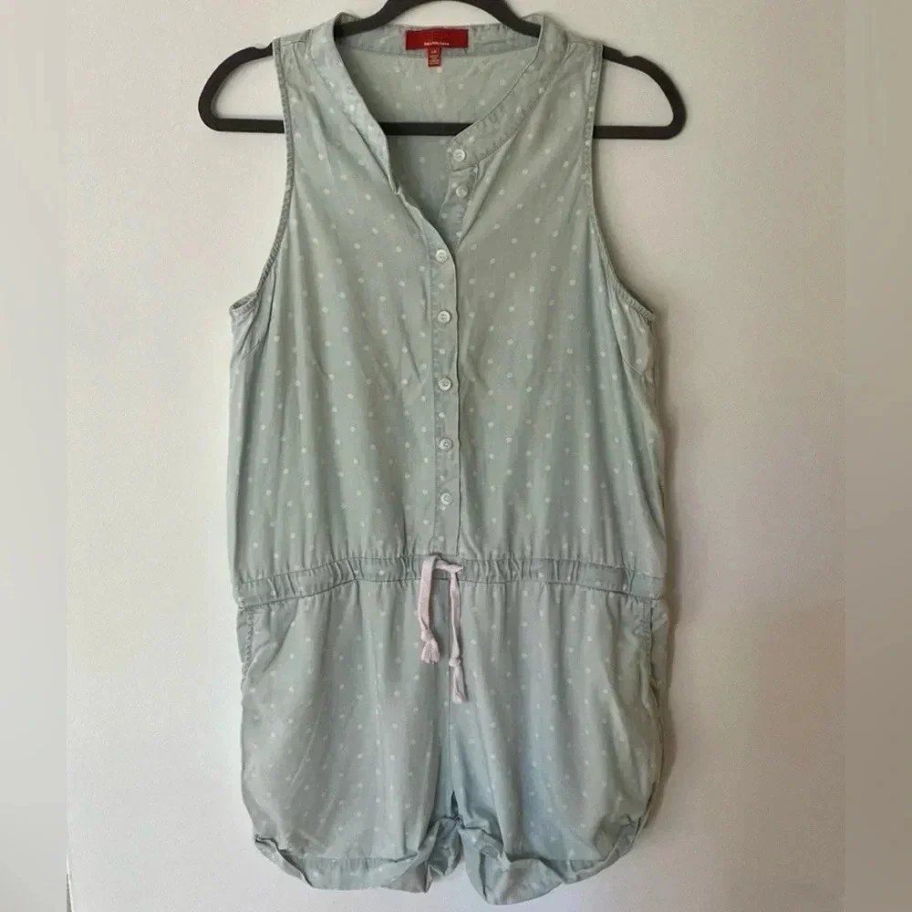 RED Saks Fifth Avenue Polka Dot Blue White Romper Size L